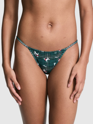 1125110371WJ_OM_F Cotton String Bikini Panty (Deep Forest Plaid Dog Print)