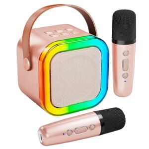 81Q4Kb_dHRL Karaoke Machine for Kids Adults, Portable Bluetooth Mini Karaoke Microphone Singing Speaker with 2 Wireless Mic and Light,Toys for All Smartphones,Birthday, Family,Home Party (Rose Gold)